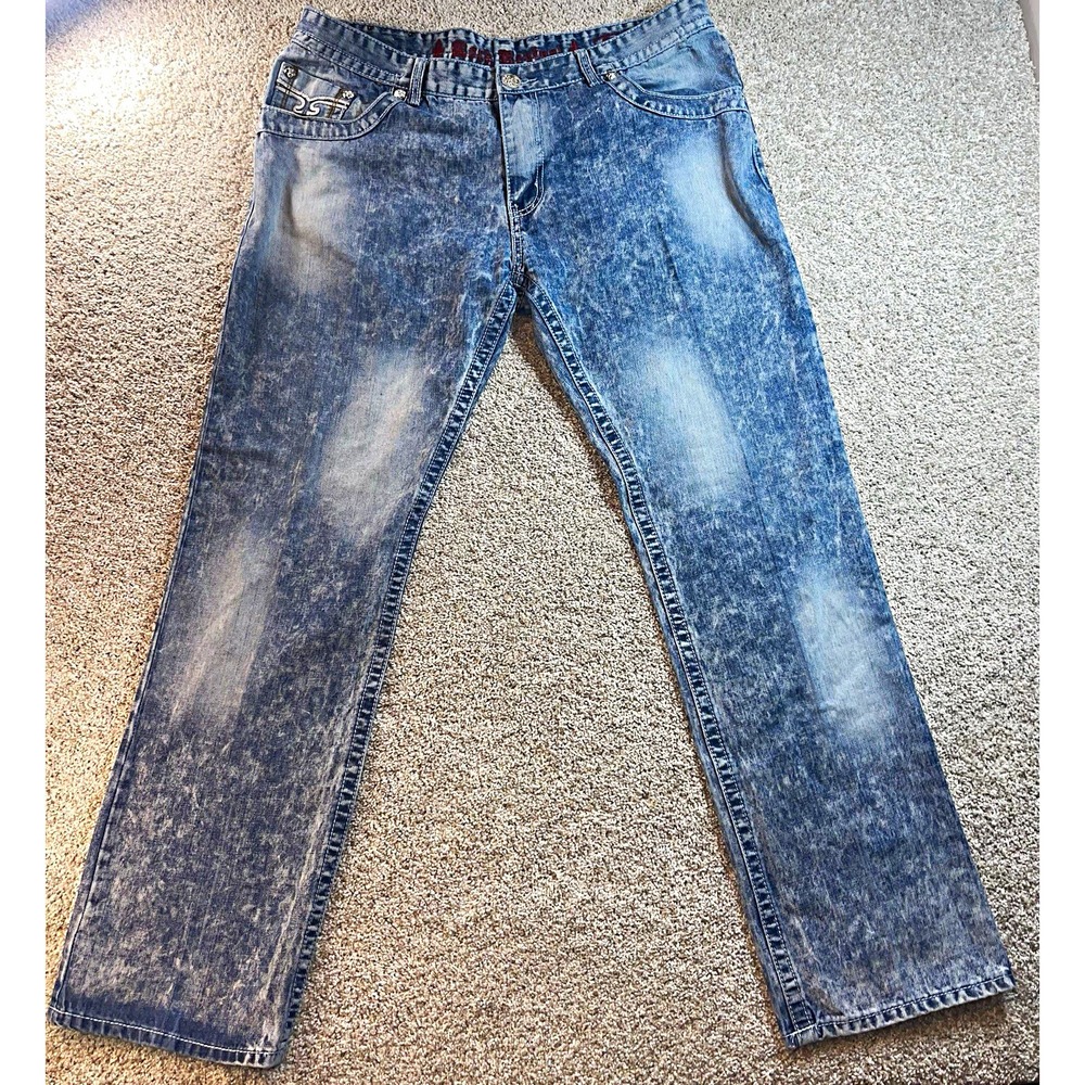 Rock Revival Mens Cato Thick Stitch Acid Wash Reg Fit Straight Flap Pocket sz 40
